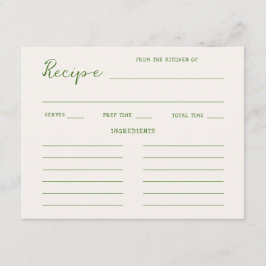 手書きグリーンブライダルシャワーレシピ エンクロージャーカード