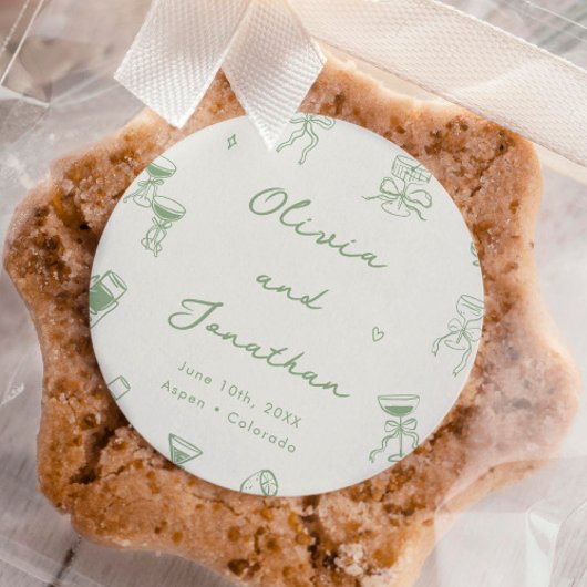 手書きグリーン結婚ズ ラウンドシール