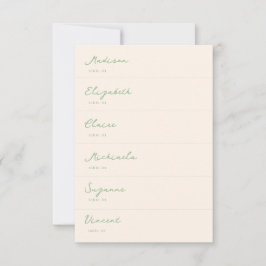 手書きグリーン結婚座席表DIY 招待状