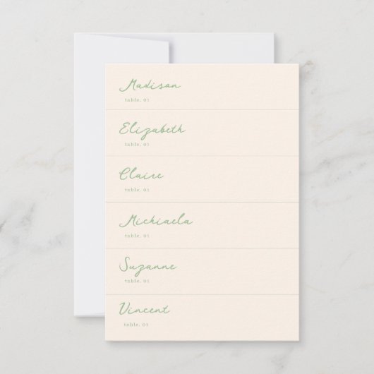 手書きグリーン結婚座席表DIY 招待状 (正面)