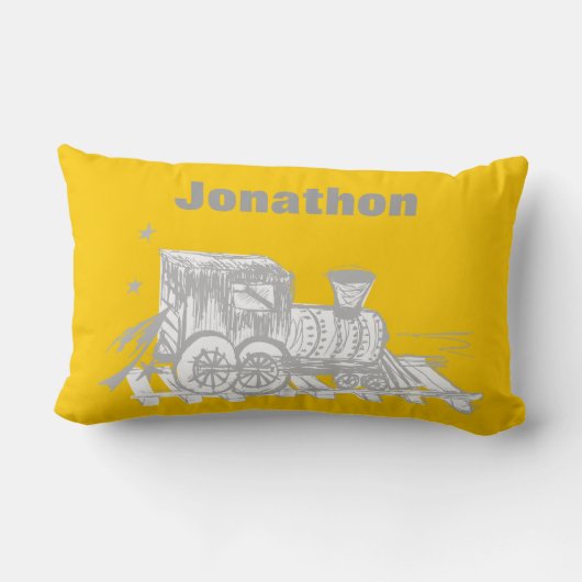 手書きグレーと白のトレイン任意の色 ランバークッション (裏面)