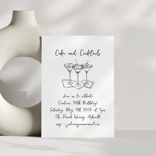 手書きケーキのカクテルドードルバースデーパーティー 招待状
