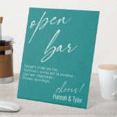 手書きコンテンポラリーおもしろいティール（緑がかった色）開いたバー 台座サイン (インサイチュ)