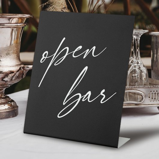 手書きコンテンポラリータイポグラフィオープンバーブラック 台座サイン