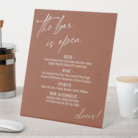 手書きコンテンポラリーテラコッタオープンバーメニュー 台座サイン (インサイチュ)