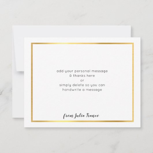 手書きゴールドスクリプト黒の感謝ノート 招待状 (裏面)