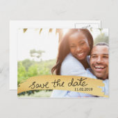 手書きゴールドフォイルフェイクフォトの日付を保存 案内ポストカード (正面/裏面)