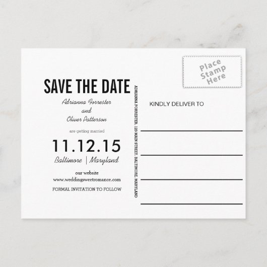 手書きゴールドフォイルフェイクフォトの日付を保存 案内ポストカード (裏面)