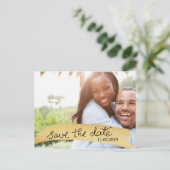 手書きゴールドフォイルフェイクフォトの日付を保存 案内ポストカード (スタンド正面)