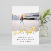 手書きゴールド卒業おめでとうカード 箔招待状 (立ち正面)