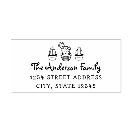 手書きサボテンのファミリ名差出人住所 ラバースタンプ (インプリント)