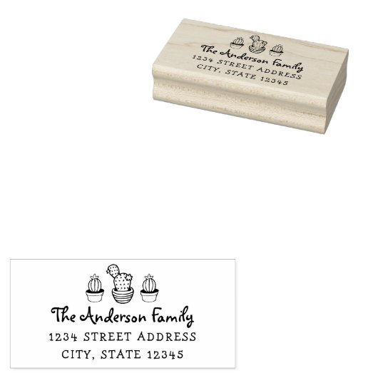 手書きサボテンのファミリ名差出人住所 ラバースタンプ (押印)