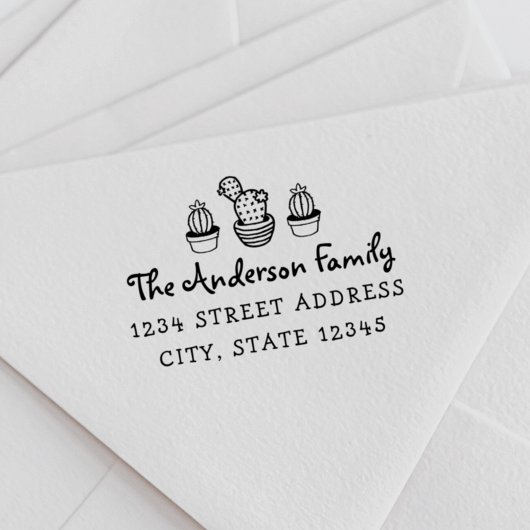 手書きサボテンのファミリ名差出人住所 ラバースタンプ