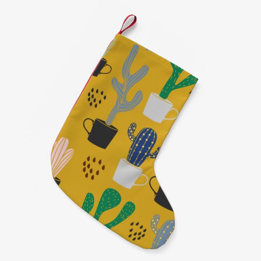 手書きサボテンのヴィンテージパターン スモールクリスマスストッキング (正面 (吊り時))