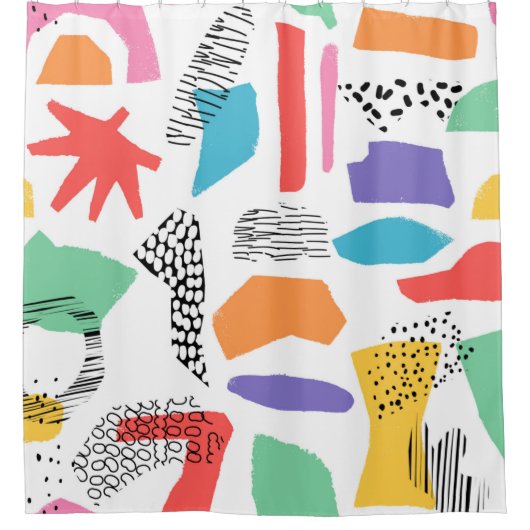 手書きサーフェスデザイン。メンフィス芸術的テクスチャ シャワーカーテン (正面)