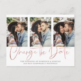 手書きシックバラ結婚金ゴールドの延期 ポストカード