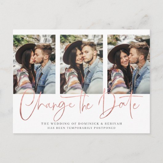 手書きシックバラ結婚金ゴールドの延期 ポストカード (正面)