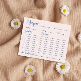 手書きシックブルーブライダルシャワーレシピカード