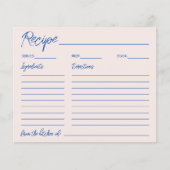 手書きシックブルーブライダルシャワーレシピカード (正面)