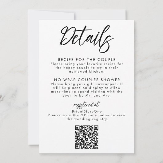 手書きシックモダンミニマリストカップルのシャワー 招待状 (裏面)