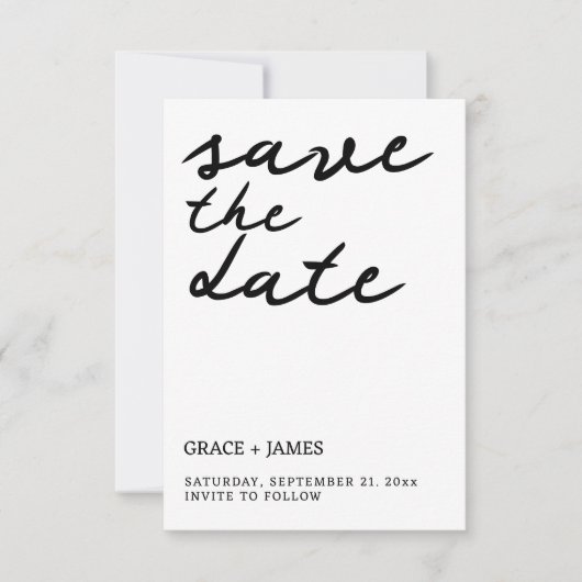 手書きシンプルタイポグラフィ結婚ズ セーブザデート (正面)