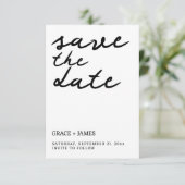 手書きシンプルタイポグラフィ結婚ズ セーブザデート (スタンド正面)