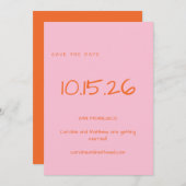 手書きシンプルミニマルウェディングピンクオレンジ セーブザデート (正面/裏面)