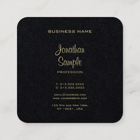 手書きスクリプエレガントト豪華プレミアムブラック スクエア名刺 (裏面)