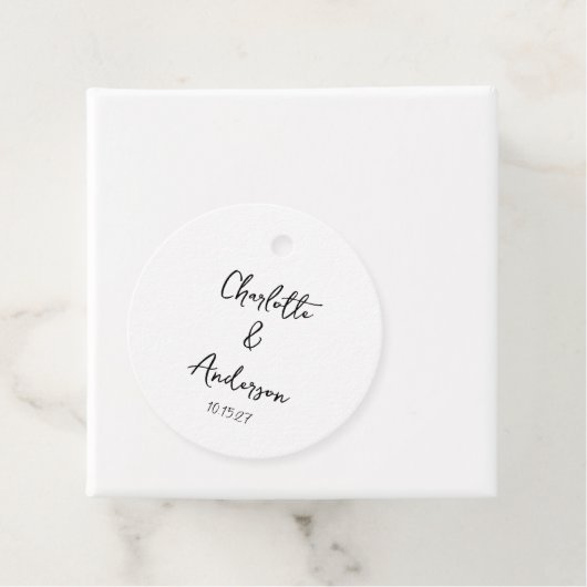 手書きスクリプトお洒落ホワイトカスタムウェディング フェイバータグ (インサイチュ)