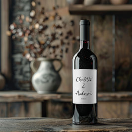 手書きスクリプトお洒落ホワイトカスタムウェディング ワインラベル