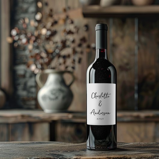 手書きスクリプトお洒落ホワイトカスタムウェディング ワインラベル