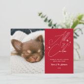 手書きスクリプトすべて穏やかなペットフォトクリスマス シーズンカード (スタンド正面)