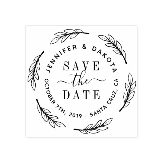 手書きスクリプトと植物性リース日付を保存 ラバースタンプ (インプリント)