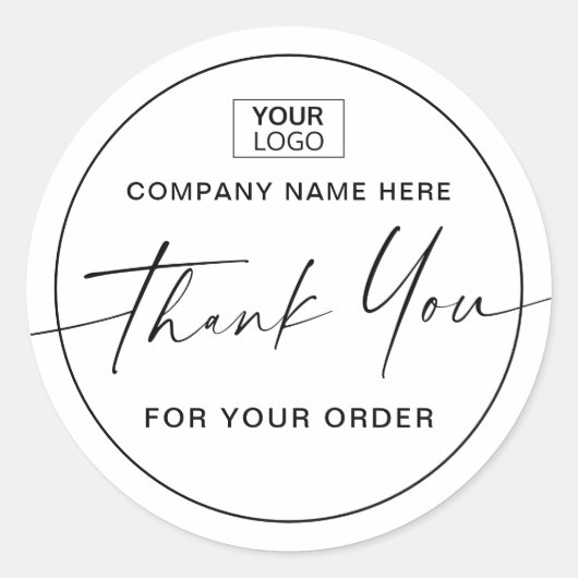 手書きスクリプトによるロゴの感謝してい追加ビジネス ラウンドシール (正面)