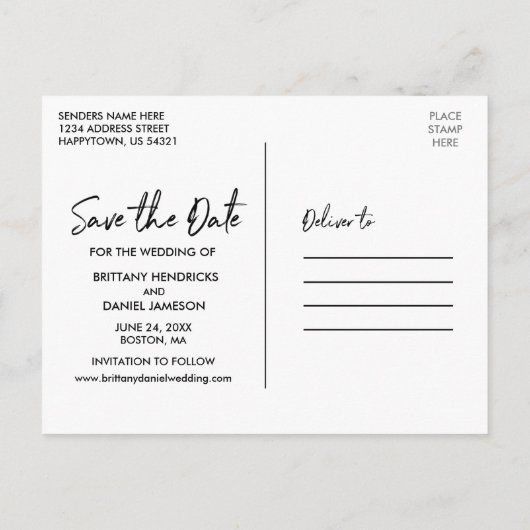 手書きスクリプトのカップル救写真私たちの日付 ポストカード (裏面)