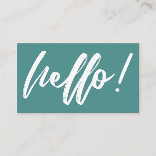 手書きスクリプトのミニマルなターコイズの背景に白い"Hello" 名刺 (正面)