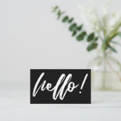 手書きスクリプトのミニマルな白黒デザインのHello 名刺 (スタンド正面)