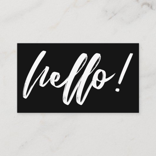手書きスクリプトのミニマルな白黒デザインのHello 名刺 (正面)