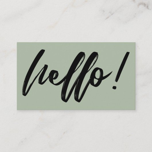 手書きスクリプトのミニマルなHello（セージグリーンに黒字） 名刺 (正面)