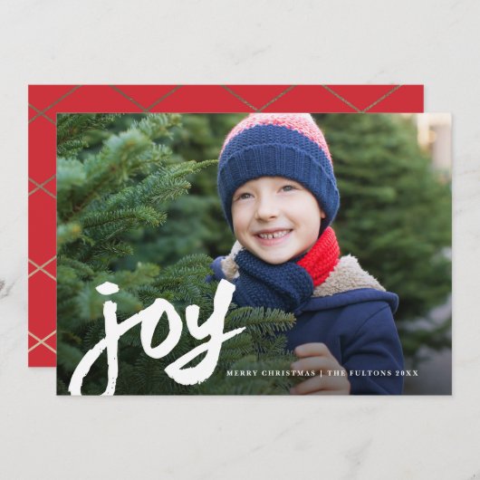 手書きスクリプトの喜びの写真クリスマス シーズンカード (正面/裏面)