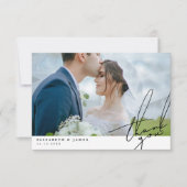 手書きスクリプトの結婚式の感謝の気持ち 2枚の写真 サンキューカード (正面)
