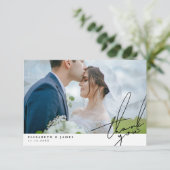 手書きスクリプトの結婚式の感謝の気持ち 2枚の写真 サンキューカード (スタンド正面)