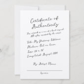 手書きスクリプトのCertificate of Authenticity 招待状 (正面)