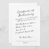 手書きスクリプトのCertificate of Authenticity 招待状 (正面/裏面)