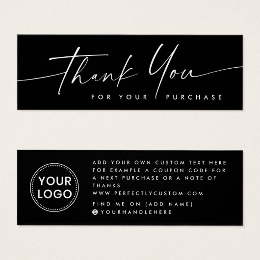 手書きスクリプトを挿入する感謝していと、黒にロゴを追加 (正面&裏面)