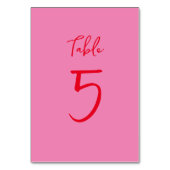 手書きスクリプトウィムシーピンク赤カスタムウェディング テーブルナンバー (正面)