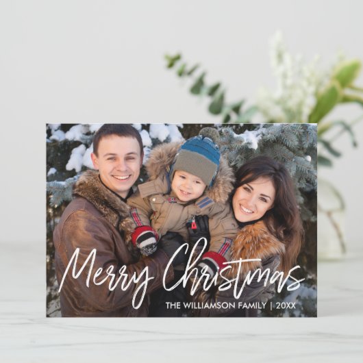 手書きスクリプトウッドクリスマスファミリーフォト シーズンカード (スタンド正面)