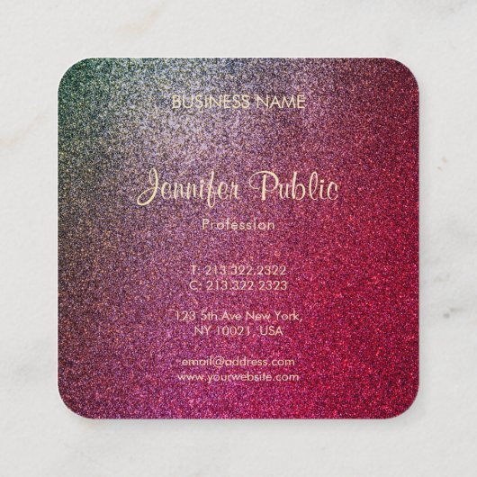 手書きスクリプトエリモダンートグリッターテンプレート スクエア名刺 (裏面)