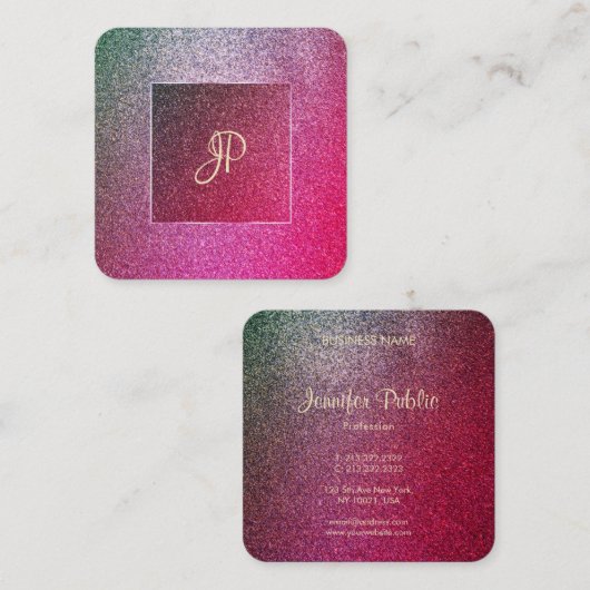 手書きスクリプトエリモダンートグリッターテンプレート スクエア名刺 (正面/裏面)