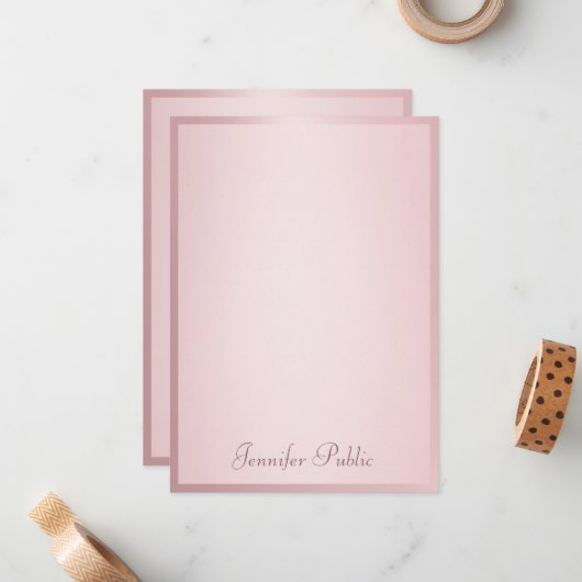 手書きスクリプトエレガントバラ金ゴールドテンプレート ノートカード (正面/裏面インサイチュ)